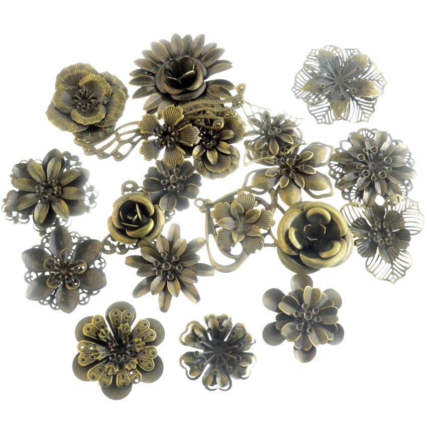 Embellishment Crafts - 2Pcs Antique Bronze Filigree Flower Embellishment