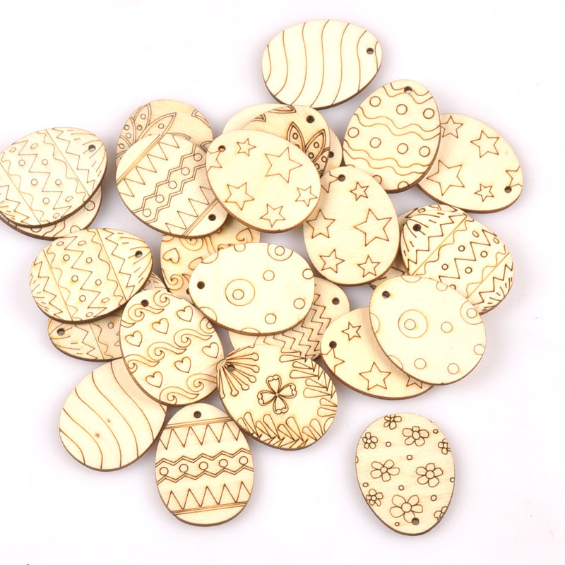 Embellishments For Scrapbooking - 25Pcs Mixed Easter Egg Wood Crafts