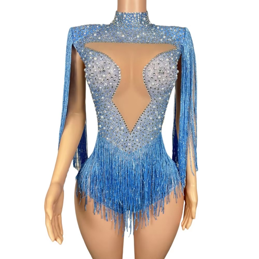 Blue Rhinestone Tassel Bodysui - огляд і ціна Rhinestone Banding Trim