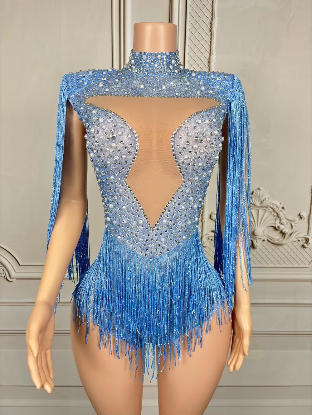 Blue Rhinestone Tassel Bodysui - огляд і ціна Rhinestone Banding Trim