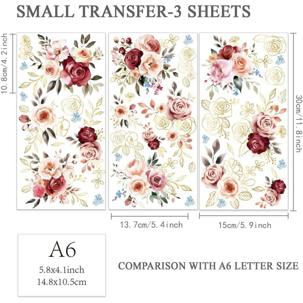 3pcs/Set Watercolor Roses Rub  - огляд і ціна Embellishment Crafts